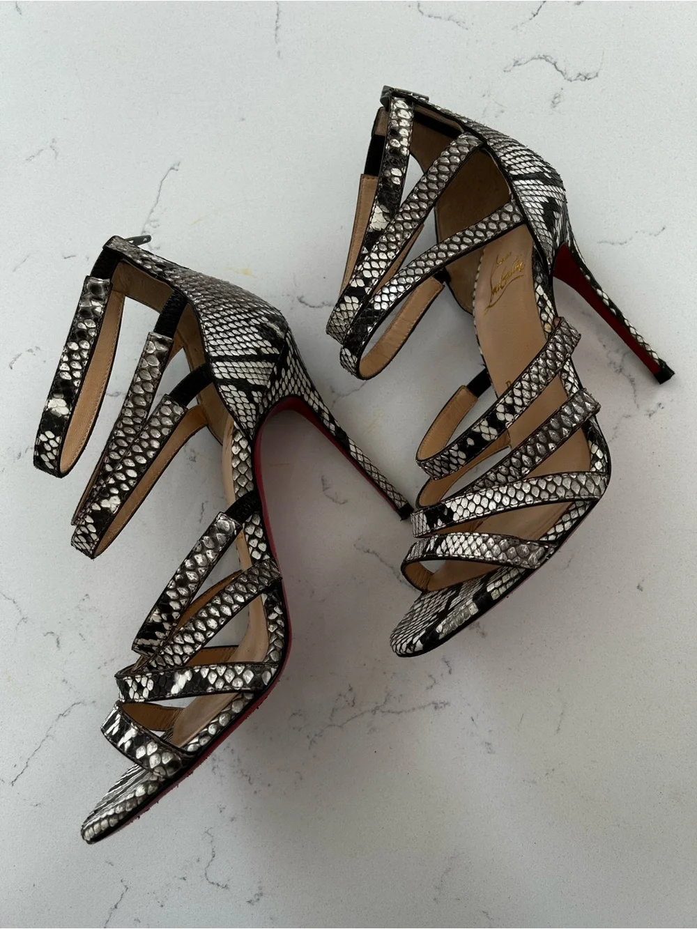 Christian Louboutin snake skin strappy heels size 36